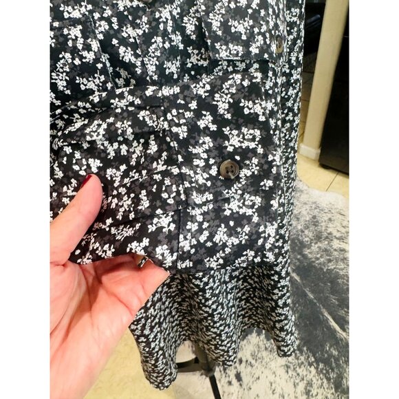 Lands End Womens Floral Button-Up Shirt XL/T Black White Tunic Top Peasant Casua - Picture 10 of 10